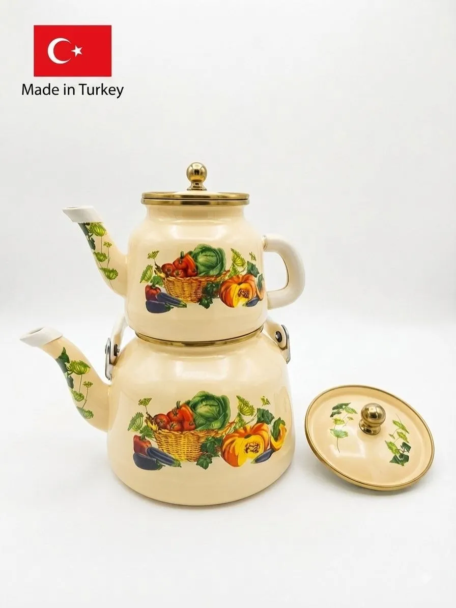 ست کتری و قوری لعابی طرح سبد میوه نوستالژی