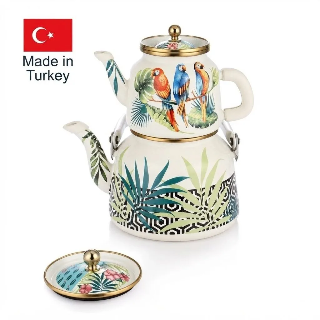 ست کتری و قوری لعابی طرح طوطی