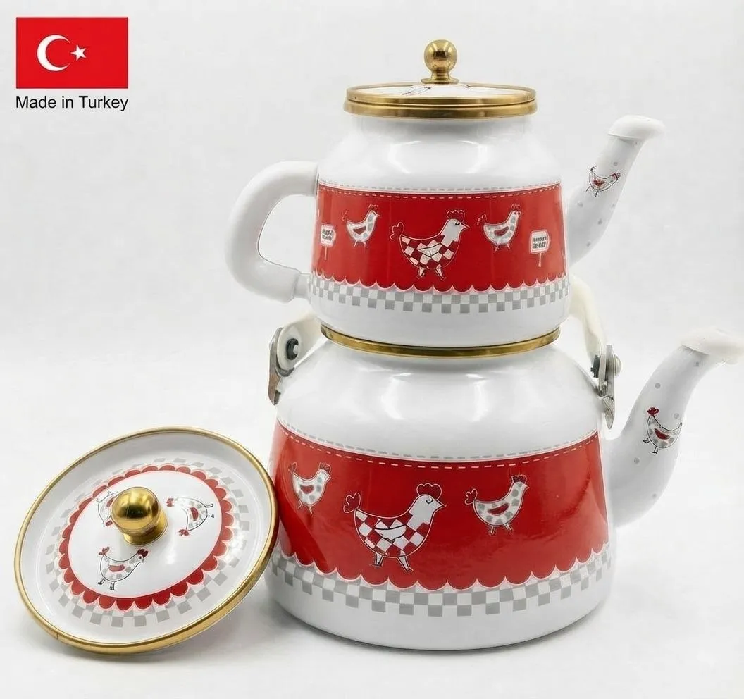 ست کتری و قوری لعابی طرح خروس